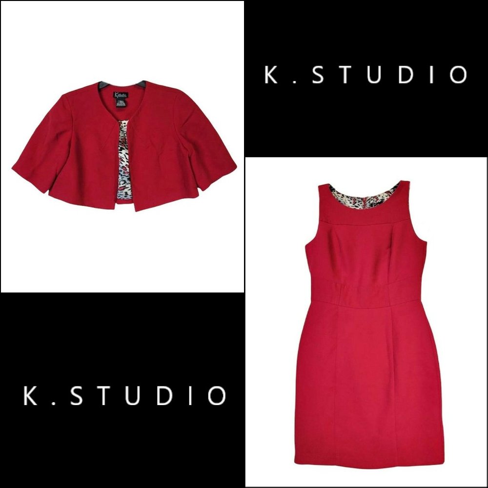 K Studio Woman Bolero & Sleeveless Dress Sz 8 Red
